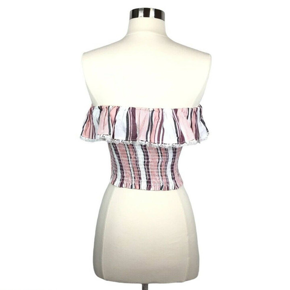 NEW Blue Life Patti Tube Top Apricot Pink Striped Ruffle Smocked - Picture 5 of 8